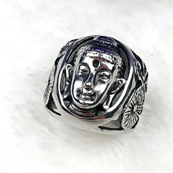 Buddha Ring Stainless Steel Hypoallergenic Unisex Ring - Picture 4 of 14